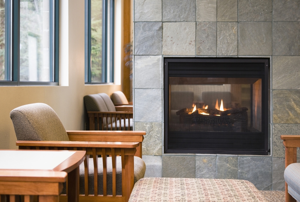 fireplace with log set