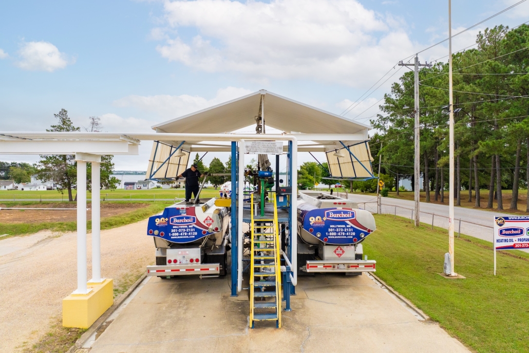 Burch heating oil trucks at the refueling station