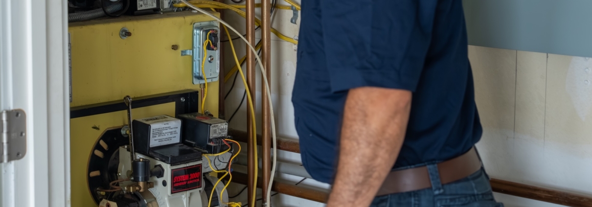 Burch worker maintaining a boiler system