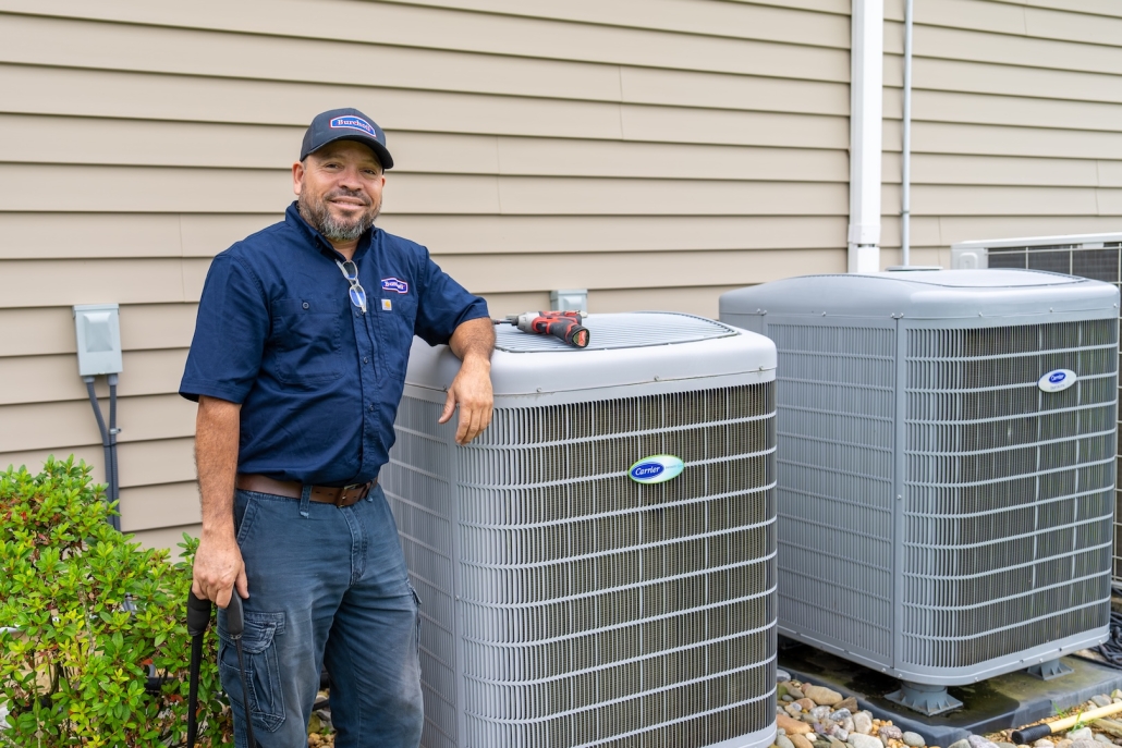 man standing with ac system