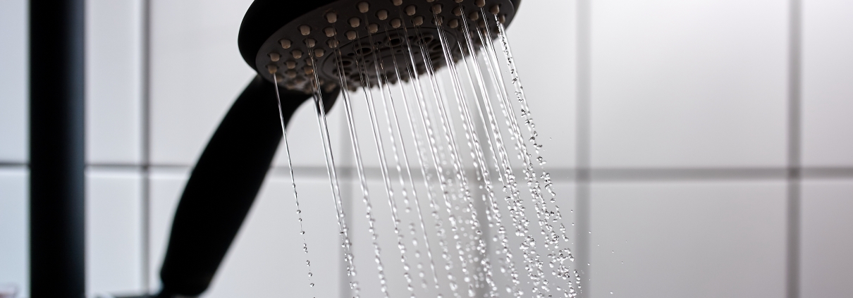 shower head with water heated by propane tankless water heater